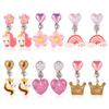 6 Pairs Clip On Drop Earrings, Colorful Non-Pierced Clip On Earrings Resin Rainbow Crown Flower Heart Clip On Earrings Ear Clips for Girls Kids Toddler Dress Up Princess Jewelry Accessories view 1