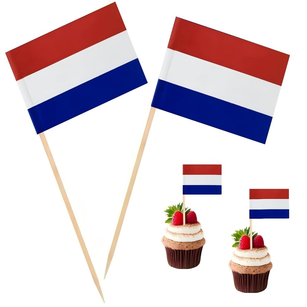 100 Pac Netherlands Flag Dutch Toothpick Flags, Cocktail Picks Mini Stick Cupcake Toppers Country Picks Party Decoration Celebration Cocktail Food Bar Cake Flags