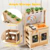 Costzon Mud Kitchen, Fir Wood Outdoor Play Kitchen with 4 Planting Pots, Stoves, Removable Sink, Acrylic Panel, Chalkboards & Accessories, Kids Kitchen Playset for Backyard Garden, Gift for Boys Girls view 4