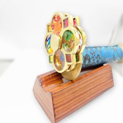 AL QAYIM Handcrafted Leather Brass Kaleidoscope with Etched Floral Pattern, Dual Turning Wheels, Unique Vintage Collectible Gift (Small Trigon)