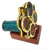 Handcrafted Leather Brass Kaleidoscope with Etched Floral Pattern, Dual Turning Wheels, Unique Vintage Collectible Gift (Big Trigon) view 3