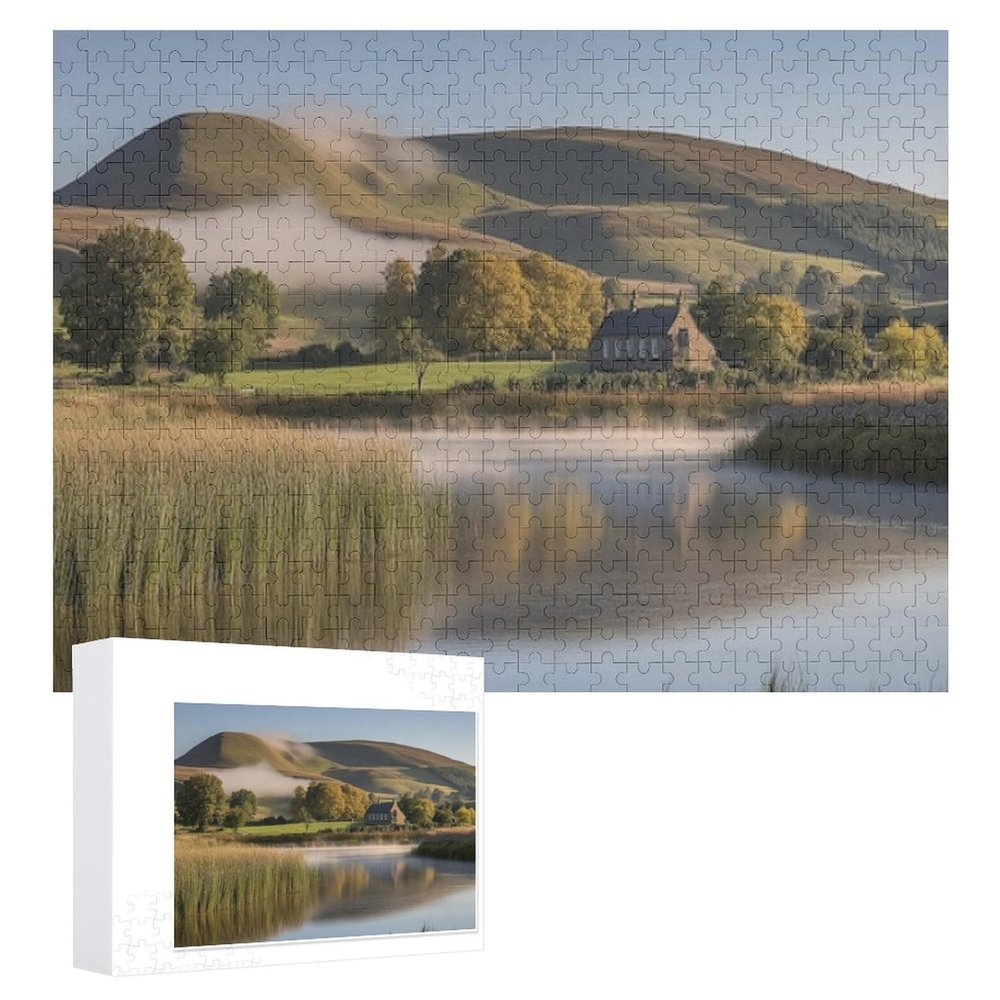 1000Pcs Jigsaw Puzzles for Adults Stone House On Rolling Hills by Calm Lake at Dawn Challenging Puzzle for Youth Childen Home Decor Wall Art Gift,Jigsaw for Active Thinking Party Entertainment