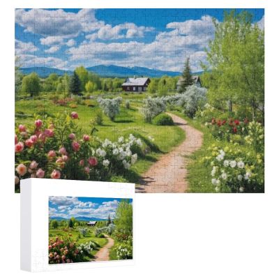1000Pcs Jigsaw Puzzles for Adults Springtime Garden with A View of Distant Mountains Challenging Puzzle for Youth Childen Home Decor Wall Art Gift,Jigsaw for Active Thinking Party Entertainment