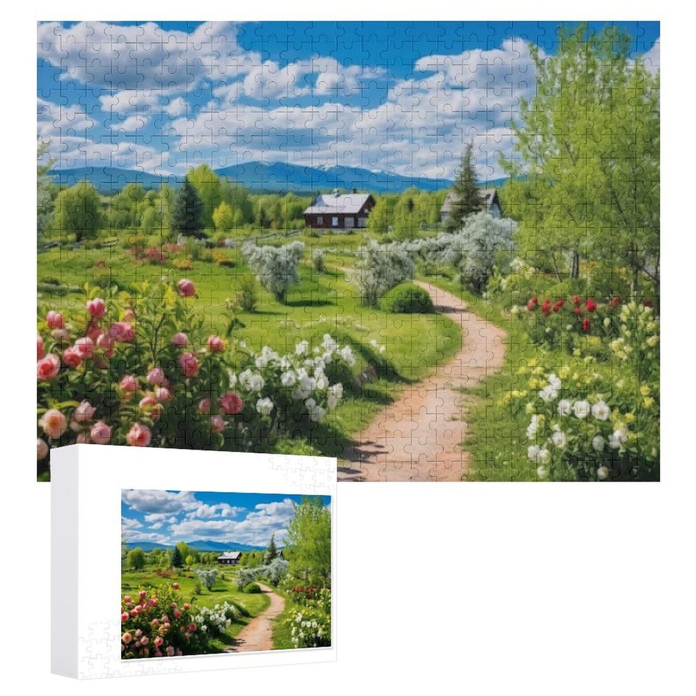 1000Pcs Jigsaw Puzzles for Adults Springtime Garden with A View of Distant Mountains Challenging Puzzle for Youth Childen Home Decor Wall Art Gift,Jigsaw for Active Thinking Party Entertainment