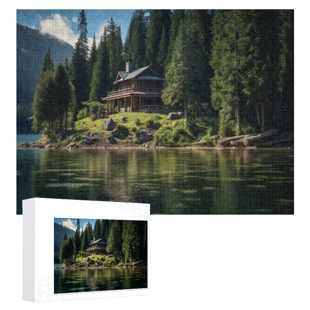 1000Pcs Jigsaw Puzzles for Adults A Lonely House On The Shore of A Lake in The Forest Challenging Puzzle for Youth Childen Home Decor Wall Art Gift,Jigsaw for Active Thinking Party Entertainment