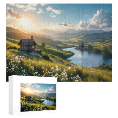 1000Pcs Jigsaw Puzzles for Adults A House On A Hill with A Lake in The Background Challenging Puzzle for Youth Childen Home Decor Wall Art Gift,Jigsaw for Active Thinking Party Entertainment