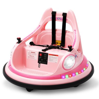 12V Electric Ride On Bumper Car for Toddler & Kids Ages 1.5-6 Years with Remote Control, 2PCS DIY Stickers, 360 Degree Spin, Lights, Sounds, Pink