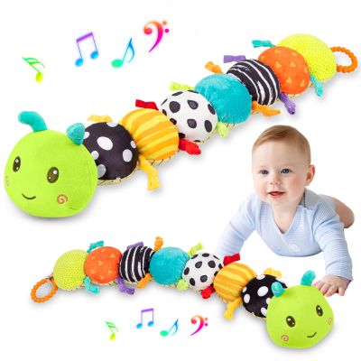 Baby Stuffed Animal Toys for 0-6 6-12 Months, Baby Musical Caterpillar Tummy Time Toys for Babies 3 6 9 12 18 Months, Newborn Infant Sensory Toys Gifts for 1 2 Year Old Boys Girls