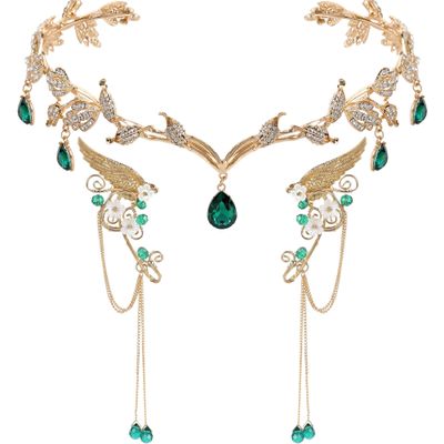FRESHME Fairy Ear Cuffs and Crown - Renaissance Elf Ear Cuffs with Tessal and Gold Fairy Crown Prom Makeup Renfaire Fantasy Cosplay Photo Prop Accessories for Women Adlut
