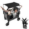 Lemoeyes Wagon Stroller for 4 Kids, All-Terrain Wagon Cart with Removable Canopy, 5-Point Harness 2 Brakes & Storage Organizer, Double Push Bar Foldable Kids Stroller for Garden Beach Camping view 1