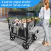 Lemoeyes Wagon Stroller for 4 Kids, All-Terrain Wagon Cart with Removable Canopy, 5-Point Harness 2 Brakes & Storage Organizer, Double Push Bar Foldable Kids Stroller for Garden Beach Camping view 2