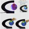 Geographical Globe Floating Globe - C-Shaped 3 Inch LED Light Magnetic Suspension Globe Decoration Ornament Kids Education Gift Tool Family Desk Surface Blue view 2