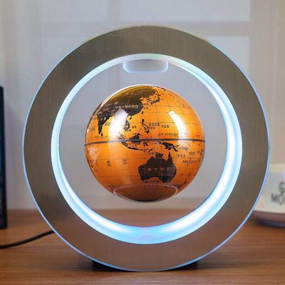 5JJJLOOOPP Magnetic Levitation Floating Globe Floating Globe with LED Lights O-Shaped Magnetic Levitation Anti-Gravity Rotating Planet Earth Stylish Home Office Display Decoration (Gold)