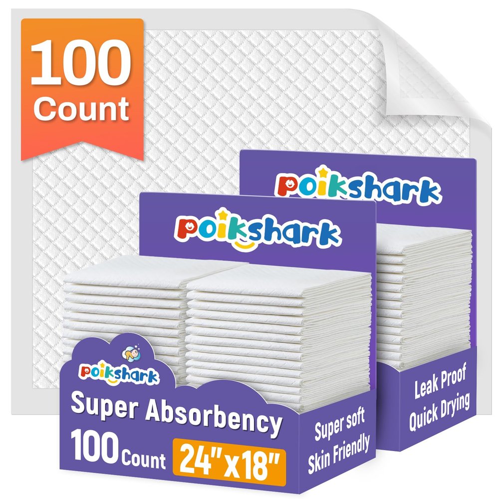 100 Pack Disposable Changing Pads for Baby, 18" x 24" Super Absorbency Disposable Underpads Large Bed Pads Absorbent Fluff Protective Table Pads Disposable Diaper Changing Pads, Leakproof