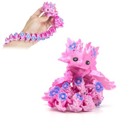 3D Printed Axolotl Fidget, Big 3 d Print Flower Axolotls Dragon with Flexible Wings, 12 inch Wiggly Hand-Paint Articulated Large Creatures DeepPink