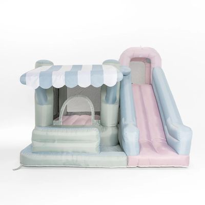 PLAYSMOL Market Splash Water Slide Bounce House, Inflatable Water Slide with Climbing Wall & Sprinkler, Features Market Counter for Pretend Play, Ages 3-8