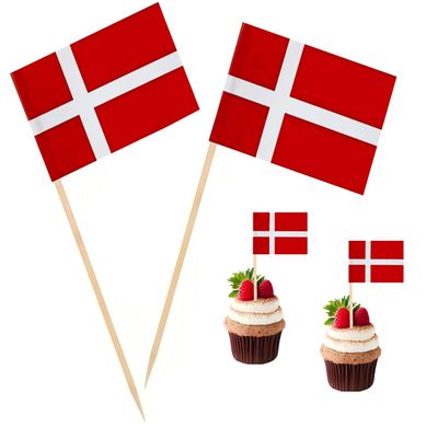 100 Pcs Denmark Flag Danish Toothpick Flags, Cocktail Picks Mini Stick Cupcake Toppers Country Picks Party Decoration Celebration Cocktail Food Bar Cake Flags
