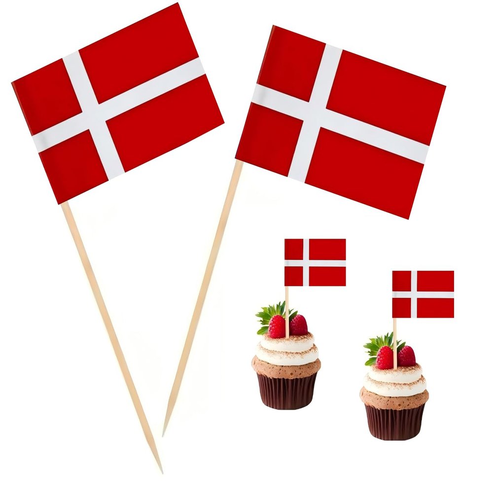 100 Pcs Denmark Flag Danish Toothpick Flags, Cocktail Picks Mini Stick Cupcake Toppers Country Picks Party Decoration Celebration Cocktail Food Bar Cake Flags