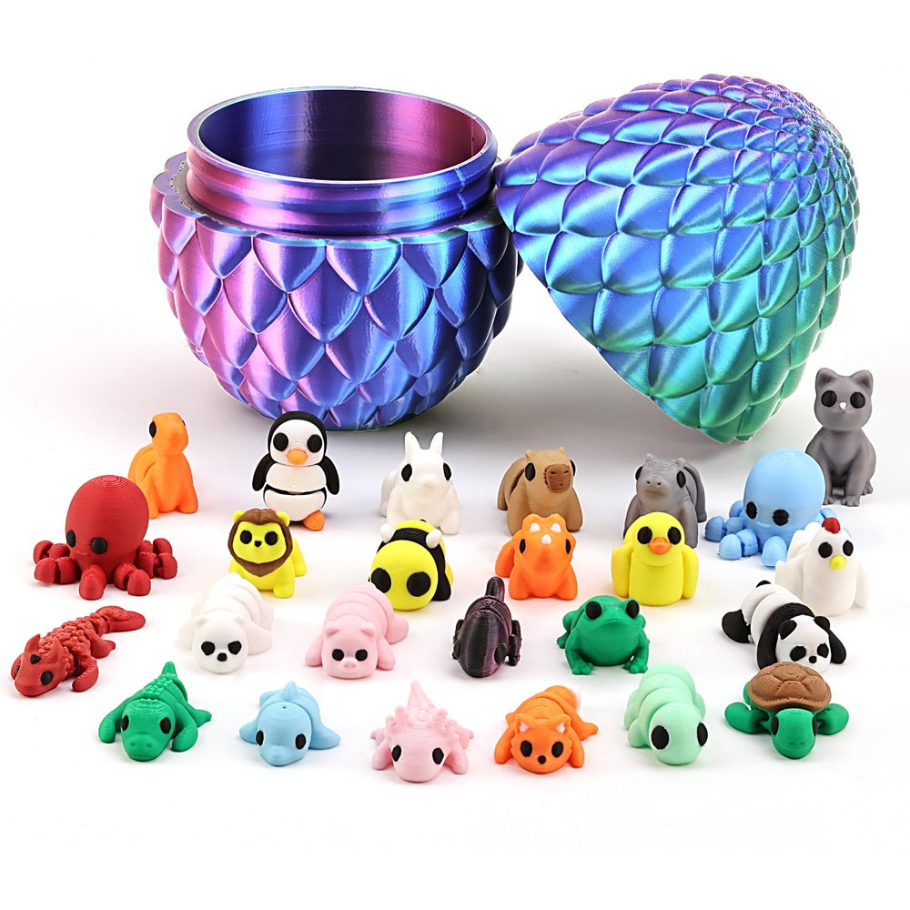 3D Printed Rainbow Dragon Egg Gift Set with Mini Animal Figurines Crystal Dragon, Articulated Fidget Toys for Desk Display, Valentines Day Surprise Goodie Bag Stuffers for Boys and Girls, Easter