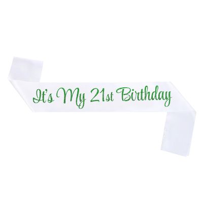 NAUXIUDSJS It's My 21st Birthday Sash, Birthday Sash for Women, Birthday Princess 21st Birthday Gifts Decorations for Happy 21st Birthday Party Favor Supplies,White Green