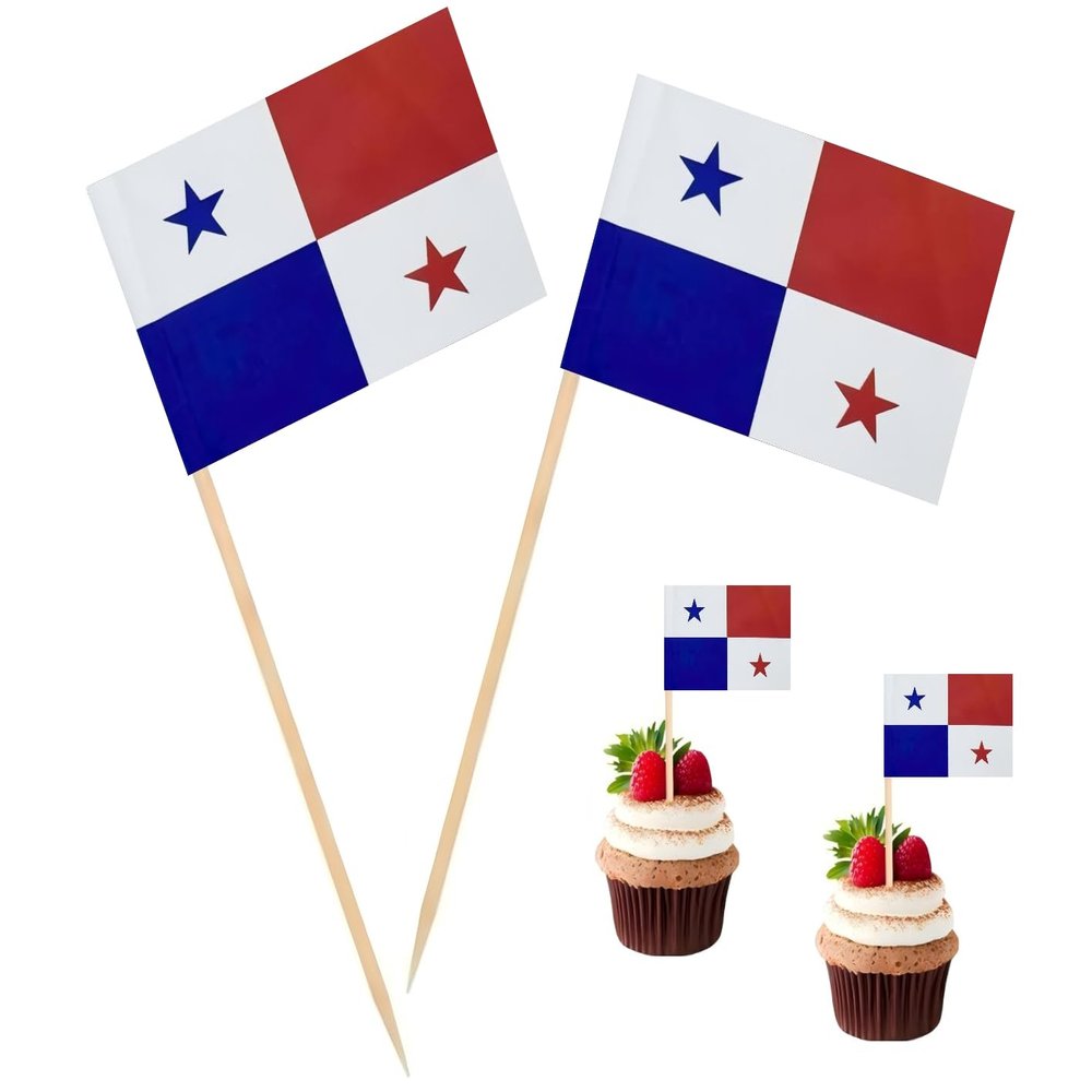 100 Pcs Panama Flag Panamanian Toothpick Flags, Cocktail Picks Mini Stick Cupcake Toppers Country Picks Party Decoration Celebration Cocktail Food Bar Cake Flags