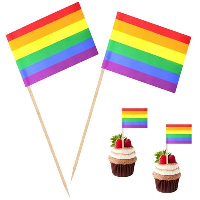 100 Pcs Rainbow Gay Pride Toothpick Flag, Cocktail Picks Mini Stick Cupcake Toppers Country Picks Party Decoration Celebration Cocktail Food Bar Cake Flags 