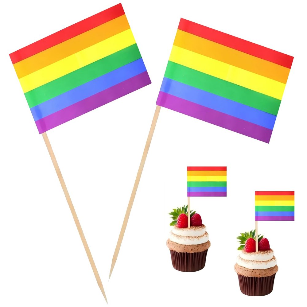 100 Pcs Rainbow Gay Pride Toothpick Flag, Cocktail Picks Mini Stick Cupcake Toppers Country Picks Party Decoration Celebration Cocktail Food Bar Cake Flags 