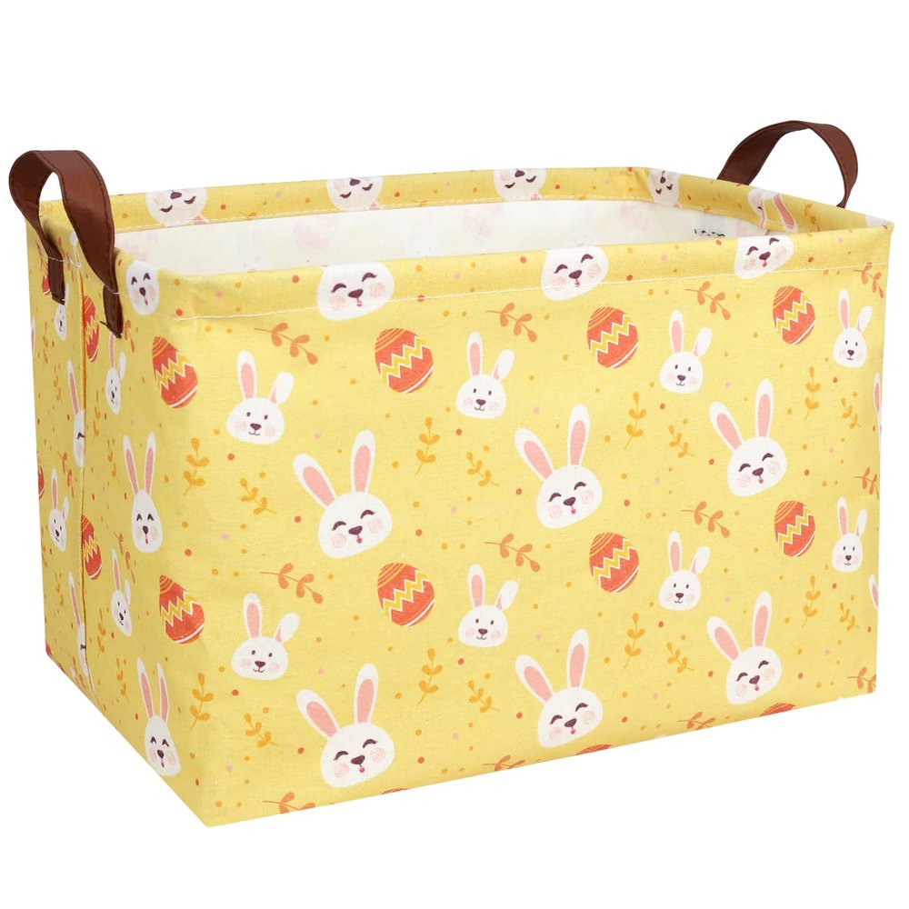 BOAMAU Large Rectangular Cute Kid Easter Basket Empty Bunny Eggs Easter Basket Gift Spring Room Storage Organizer Dcor (Rabbit Egg Yellow Background)