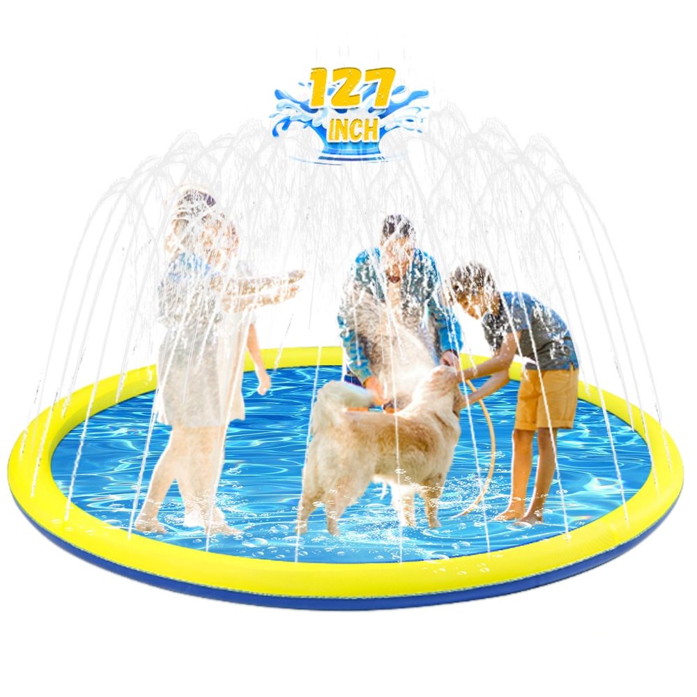 127 inch Extra Large Non-Slip Splash Pad Sprinkler for Kid and Dog, Kiddie Dog Pool, Toddler Outdoor Toys for Ages 3-12 Boys Girls, Summer Outdoor Water Kids Toys, Parent Games, Backyard, Lawn