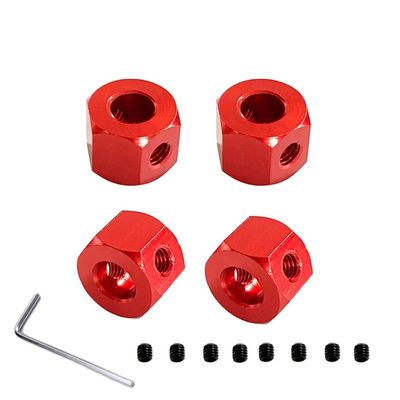 4PCS Metal Wheel Hub Hex Adapter 5mm to 12mm Compatible with Compatible RC Cars Upgrade Parts D12 C14 C24 B14 B16 MN D91(RED)