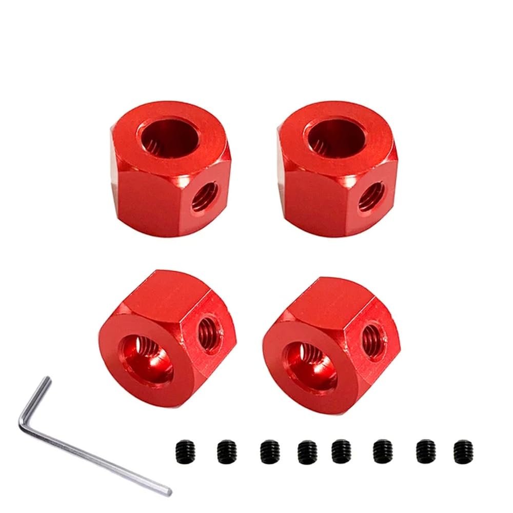 4PCS Metal Wheel Hub Hex Adapter 5mm to 12mm Compatible with Compatible RC Cars Upgrade Parts D12 C14 C24 B14 B16 MN D91(RED)