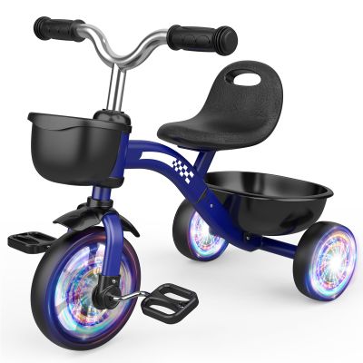 Kkdi Toddler Tricycle for 1-3 3-4 Year Olds, Toddler Baby Bike, 2 3 4 Year Old Boys Girls Birthday Gifts, Outdoor Riding Toys for Ages 2-4, 3-Level Adjustable Seat, 3 Color Light Wheels, 2 Baskets