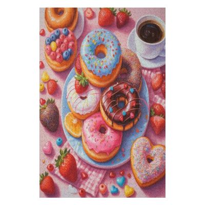 Donut Coffee Strawberry Fruit Heart Candy Colorful Oil Painting Jigsaw Puzzles 500 Pieces Puzzles for Adults 500 Piece Game Family Decoration Puzzle Gift for Women Men 20.5x15 Inch
