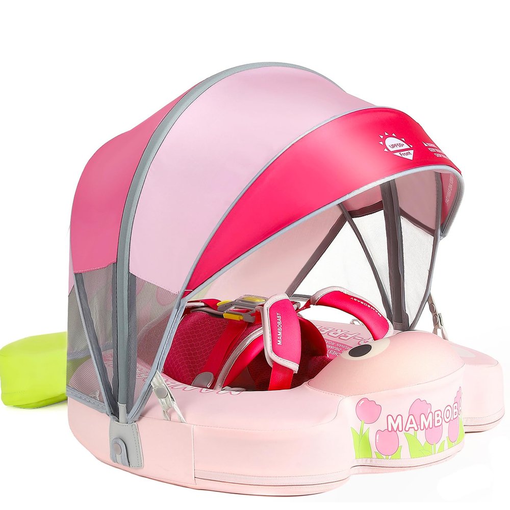 3 Swim Method Add Bed More Comfortable Mambobaby Float with Tail and Canopy Non-Inflatable Baby Swim Float Mambo Float Smart Swim Trainer Infant Swim Pool Float Swim Ring for 3-24months Girls Boys