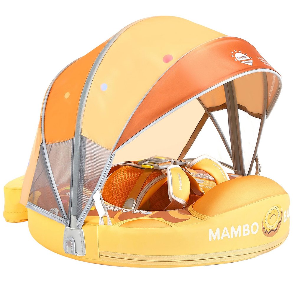 3 Swim Method Add Bed More Comfortable Mambobaby Float with Tail and Canopy Non-Inflatable Baby Swim Float Mambo Float Smart Swim Trainer Infant Swim Pool Float Swim Ring for 3-24months Girls Boys
