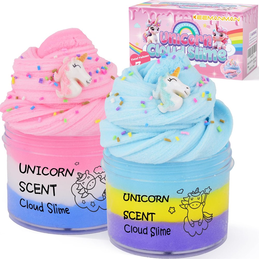 2 Pack Unicorn Cloud Slime Kit, Kids Slime, Toys for Ages 6-8 8-13 Girls and Boys, Party Favors Girl Birthday Gifts for 4 5 7 9 10 11 12 Year Old Cute Stuff Stocking Stuffers