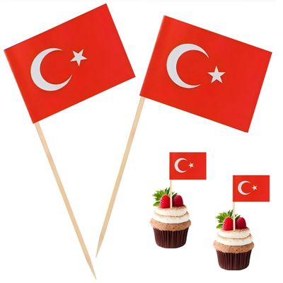 100 Pcs Turkey Toothpick Flag Turkish Cocktail Picks Mini Stick Cupcake Toppers Country Picks Party Decoration Celebration Cocktail Food Bar Cake Flags