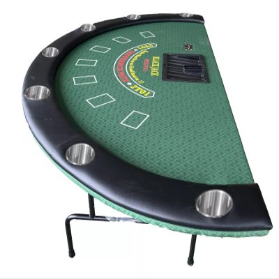 The Best Poker Site 84" Blackjack Table w/ 9 Steel Cup Holders, 7 Players Foldable Poker Table Replaceable Green Felt, Texas Holdem Blackjack Set Casino Board Game Table