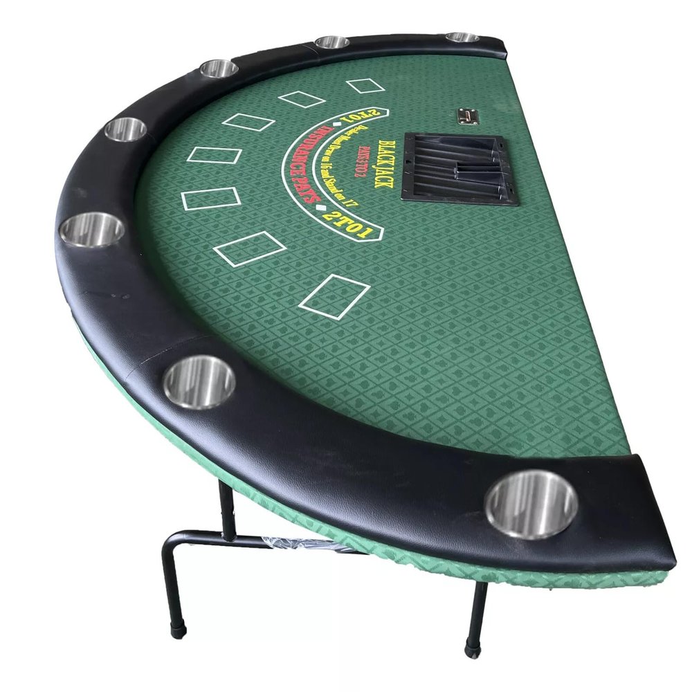 The Best Poker Site 84" Blackjack Table w/ 9 Steel Cup Holders, 7 Players Foldable Poker Table Replaceable Green Felt, Texas Holdem Blackjack Set Casino Board Game Table