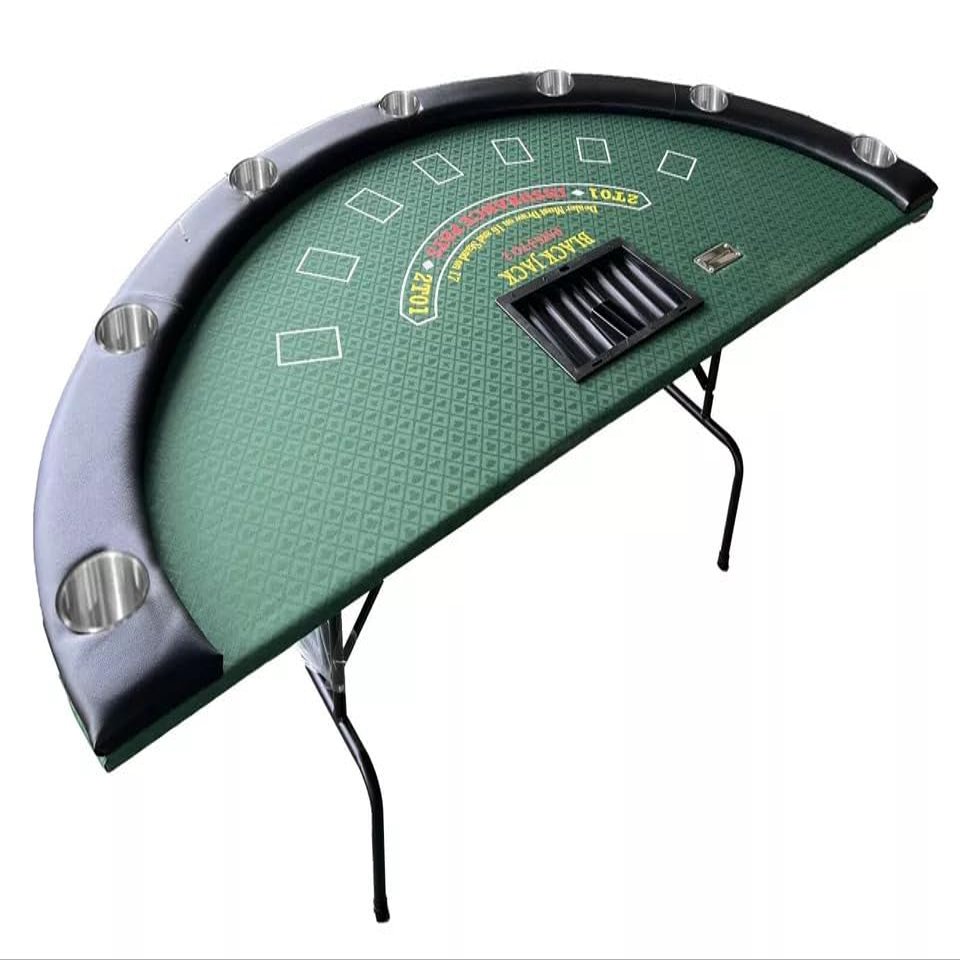 The Best Poker Site 84" Blackjack Table for 7 Players, 37" Metal Folding Legs Foldable Poker Table w/ 9 Steel Cup Holders, Casino Game Table for Texas Holdem Blackjack Tables