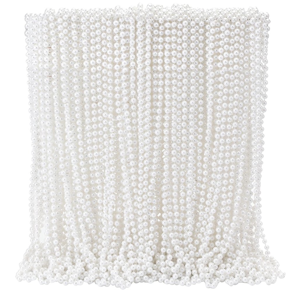 50 Pcs Faux White Pearl Beaded Necklaces Bulk, 7mm 31.5 Inch White Pearl Bead Necklaces for Wedding Birthday Party Decoration, Women Costume Party Dress-up Accessories