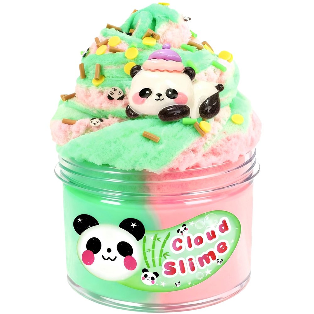 Cloud Slime Pink Green Big Jar 7OZ, Kids Slime Party Favors, Non Sticky Scented Putty with Cute Flower Slices, Sensory Toys for Stress Relief, Christmas Stocking Stuffers for Girls Boys