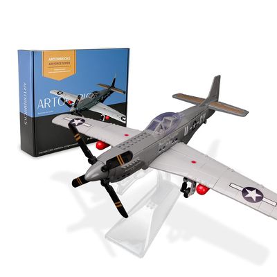ArtorBricks P-51 Mustang Fighter Airplane Military Building Set with Display Stand - 258 Piece Model Kit for Adults, Collectors & Hobbyists