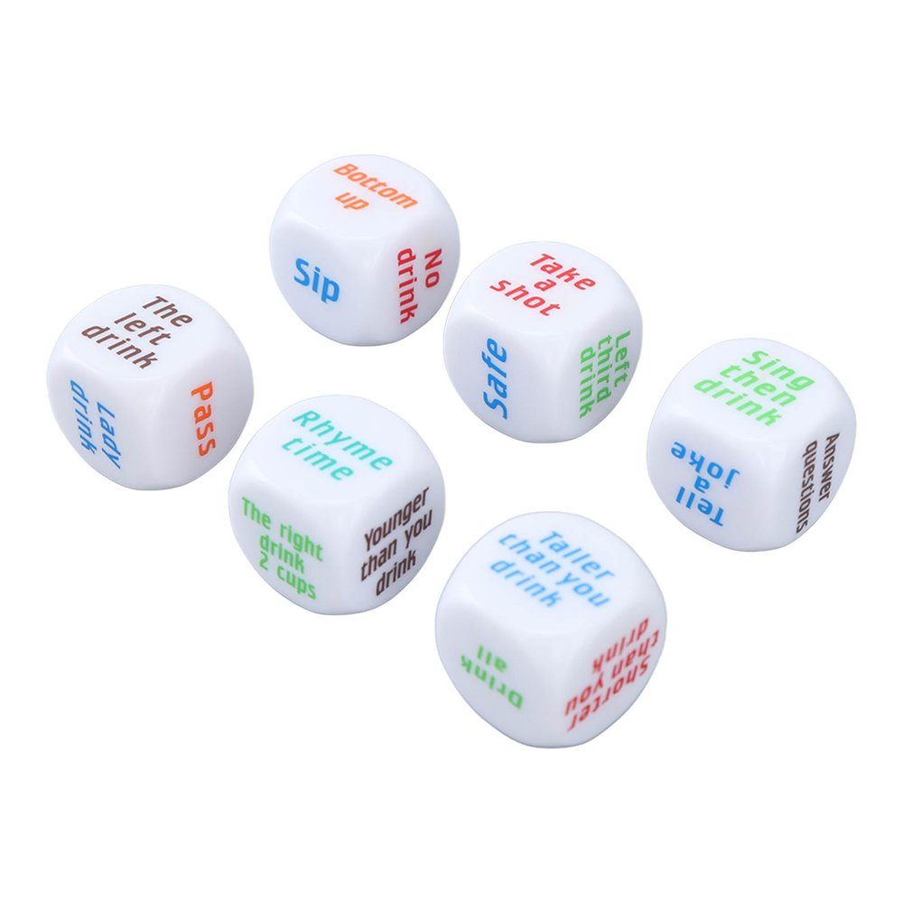 6 Piece Large Drinking Dice Set Drinking Game Dice Bar Turnt Drunk Frenzy Party Rolling Decider White