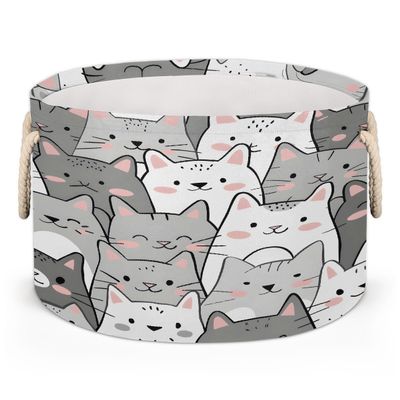 Large Round Storage Basket with Handle Animal Cartoon Cute Cat Kids Toy Storage Bin Foldable Laundry Hamper Cube Clothes Blanket Organizer Box for Living Room Bedroom Laundry Room Storage Decor