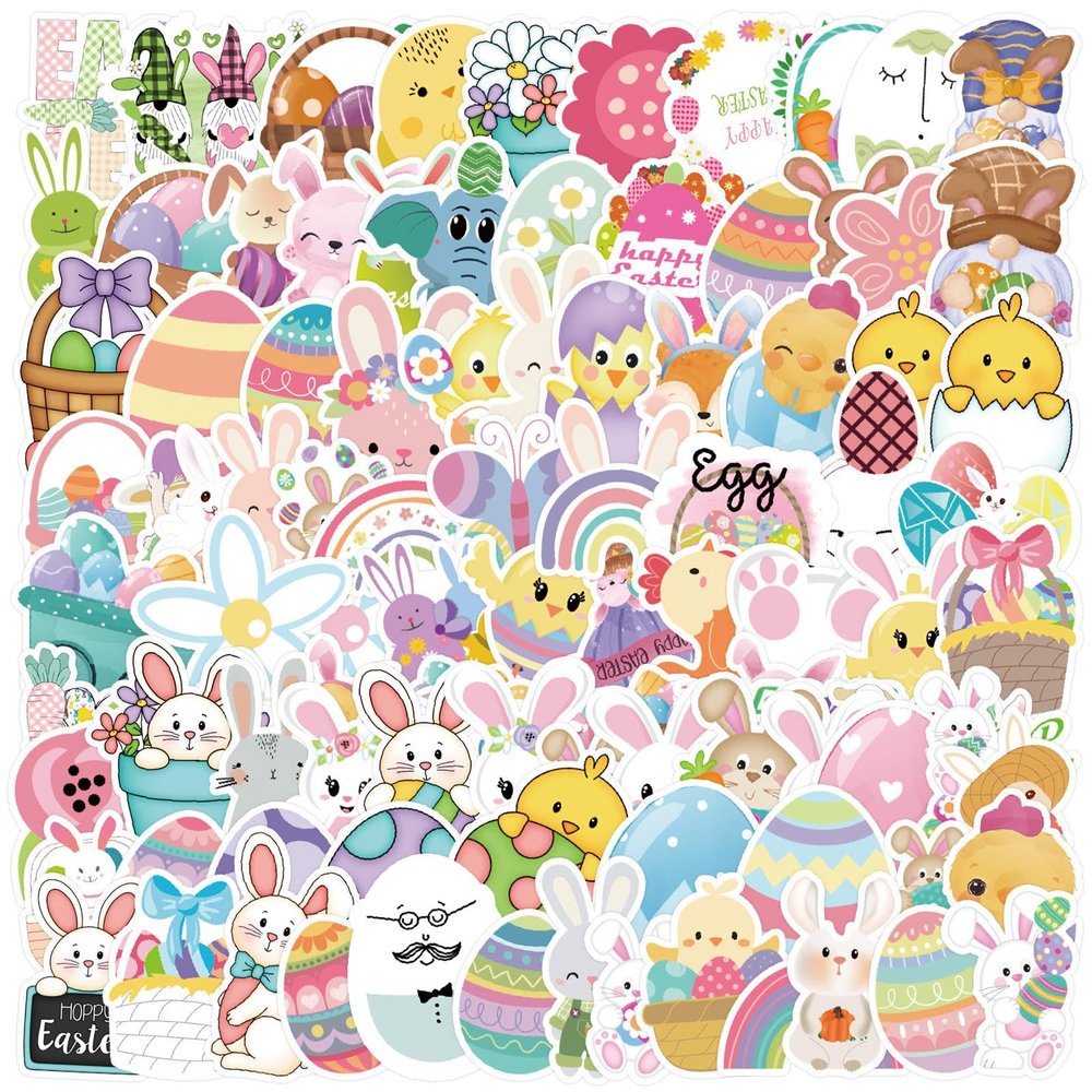 100 Cute Easter Stickers - Bunny, Eggs and Spring Theme Decorations, Suitable for Children's Handmade DIY, Diaries, Party Gifts and Gifts