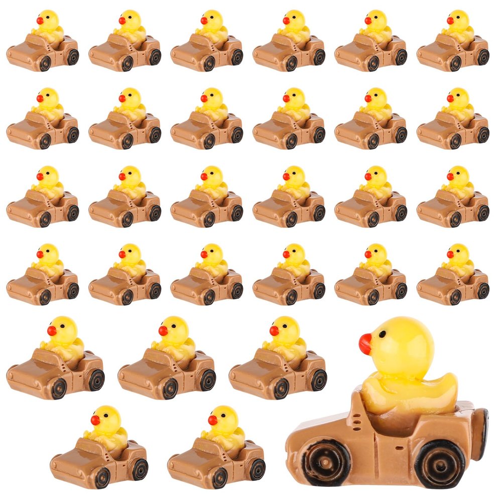 30pcs Tiny Duck Figurines, Brown & Yellow Resin Little Ducks in a Car Cute Small Duck Figures Floater Ducks Mini Car Ducks Decoration for Home Office Garden
