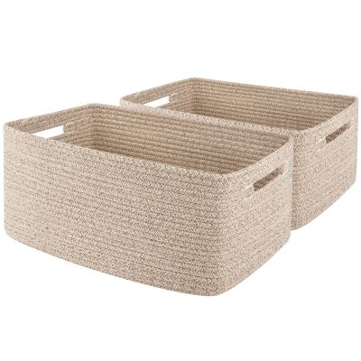 OIAHOMY Storage Basket for Shelves, Closet Cube Storage Bins Baskets for Clothes Blanket Towels, Baby Nursery, Toy Baskets Box, Woven Rope Basket, 17.72*12.99*7.87 IN, 2 Packs Brown