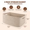 OIAHOMY Storage Basket for Shelves, Closet Cube Storage Bins Baskets for Clothes Blanket Towels, Baby Nursery, Toy Baskets Box, Woven Rope Basket, 17.72*12.99*7.87 IN, 2 Packs Brown view 2