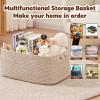 OIAHOMY Storage Basket for Shelves, Closet Cube Storage Bins Baskets for Clothes Blanket Towels, Baby Nursery, Toy Baskets Box, Woven Rope Basket, 17.72*12.99*7.87 IN, 2 Packs Brown view 4